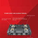 Reflex Glasstop Gas Stove With 4 Brass Burners