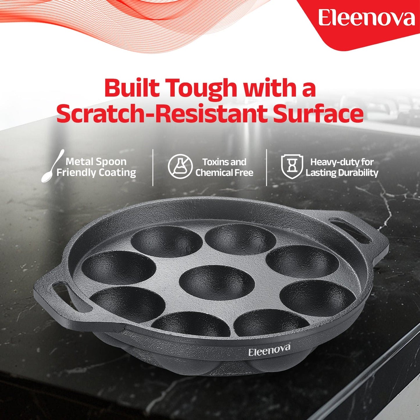 Eleenova Shakti Cast Iron Cookware - Appapatra 9 Pits 20 cm