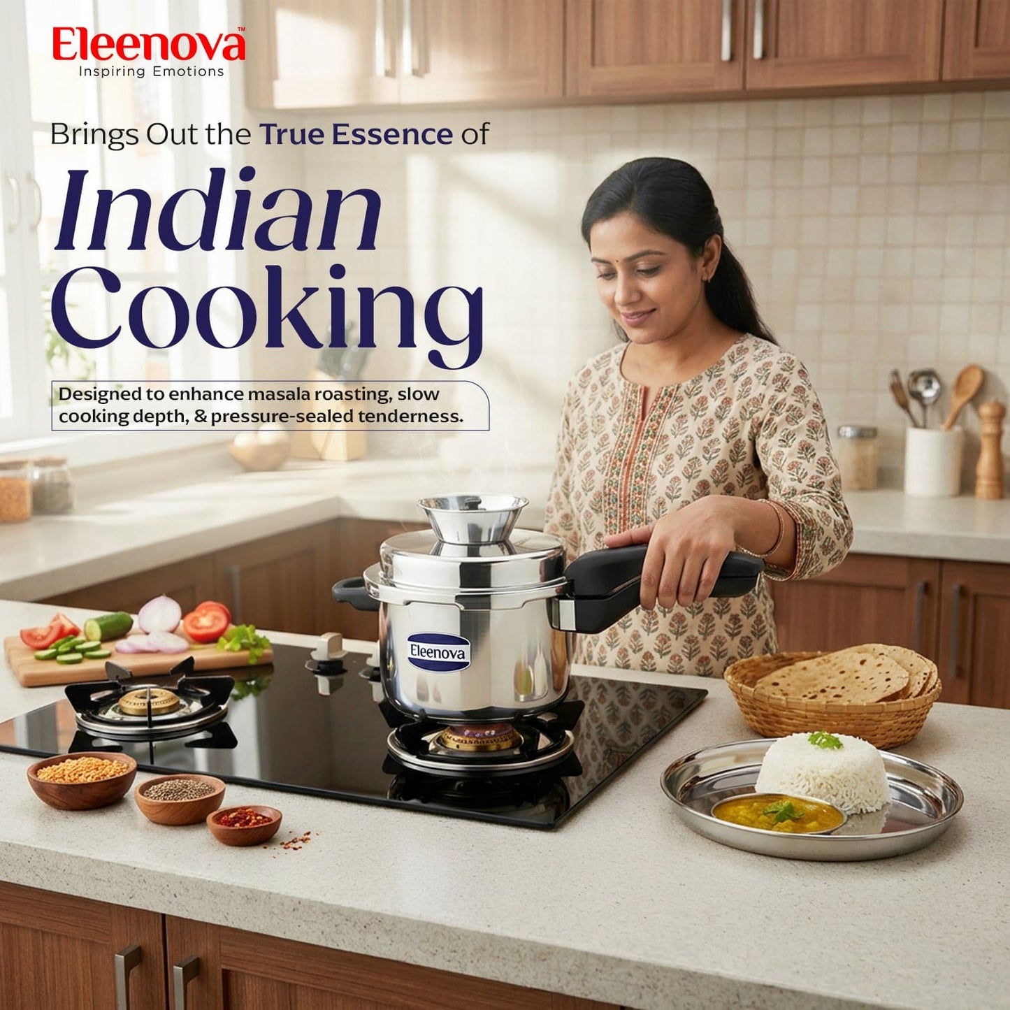 Eleenova Triply Pressure Cooker 3 L | World's First Pressure Cooker with Spill Bowl-Patent Applied  | 5 Year Warranty | ISI Certified | Tri Ply Stainless Steel Body | Metallic Safety Plug | Food Safe Nitrile Gasket | Serves 3-4 People