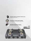 Reflex Glasstop Gas Stove With 4 Brass Burners