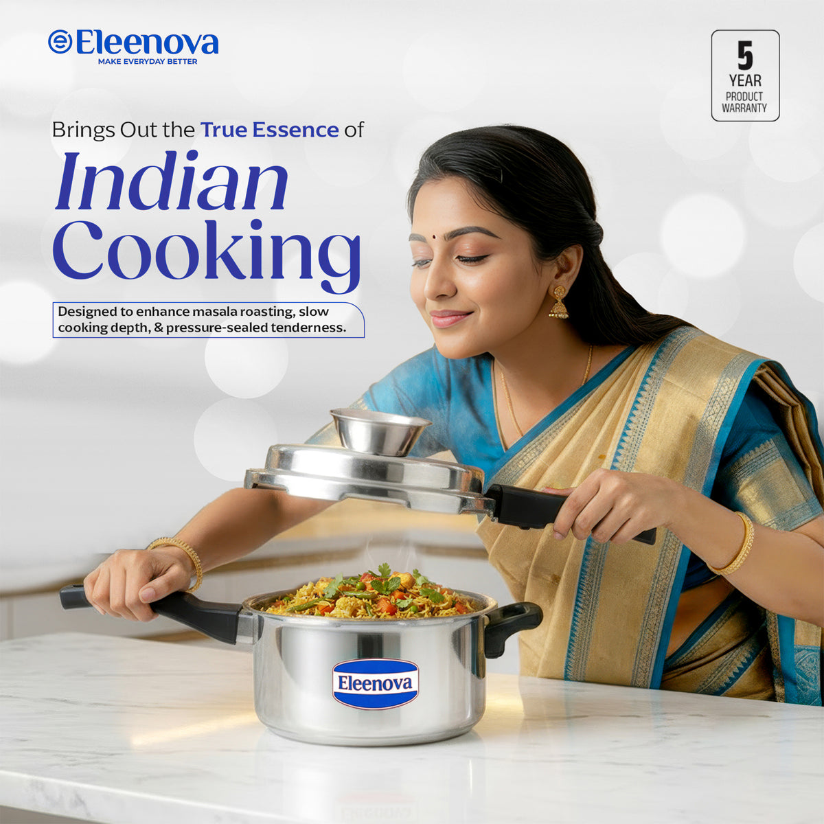 Eleenova Vintage  Pressure Cooker Aluminium 5 L | World's First Pressure Cooker with Spill Bowl-- Patent Applied | 5 Year Warranty | ISI Certified | Patented Applied | Superior Quality Aluminium | Food Safe Nitrile Gasket | Serves 4-6 People