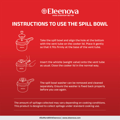 Eleenova Stainless Steel Pressure Cooker 5 L | World's First Pressure Cooker with Spill Bowl - Patent Applied | 5 Year Warranty | ISI Certified | High Quality Stainless Steel | Metallic Safety Plug| Food Safe Nitrile Gasket | Serves 4-6 People