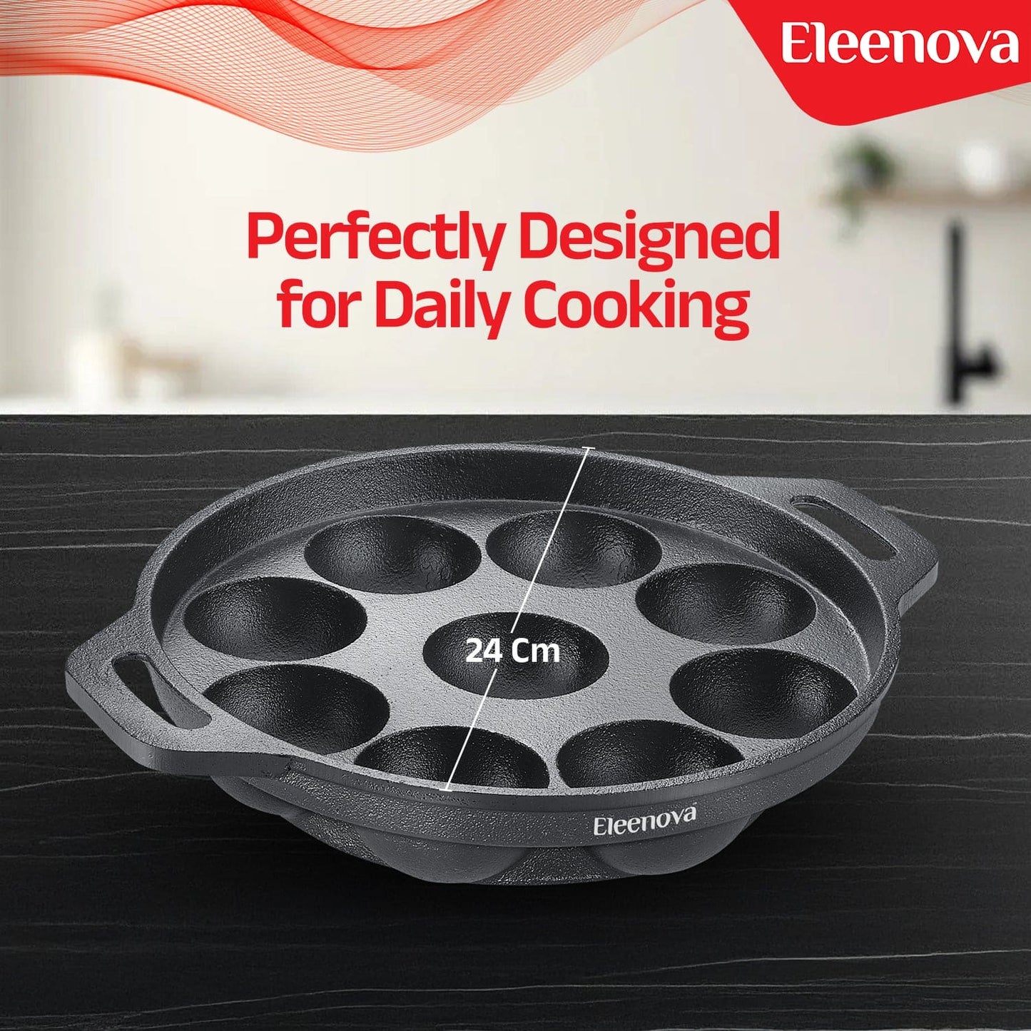 Eleenova Shakti Cast Iron Cookware - Appapatra 9 Pits 20 cm