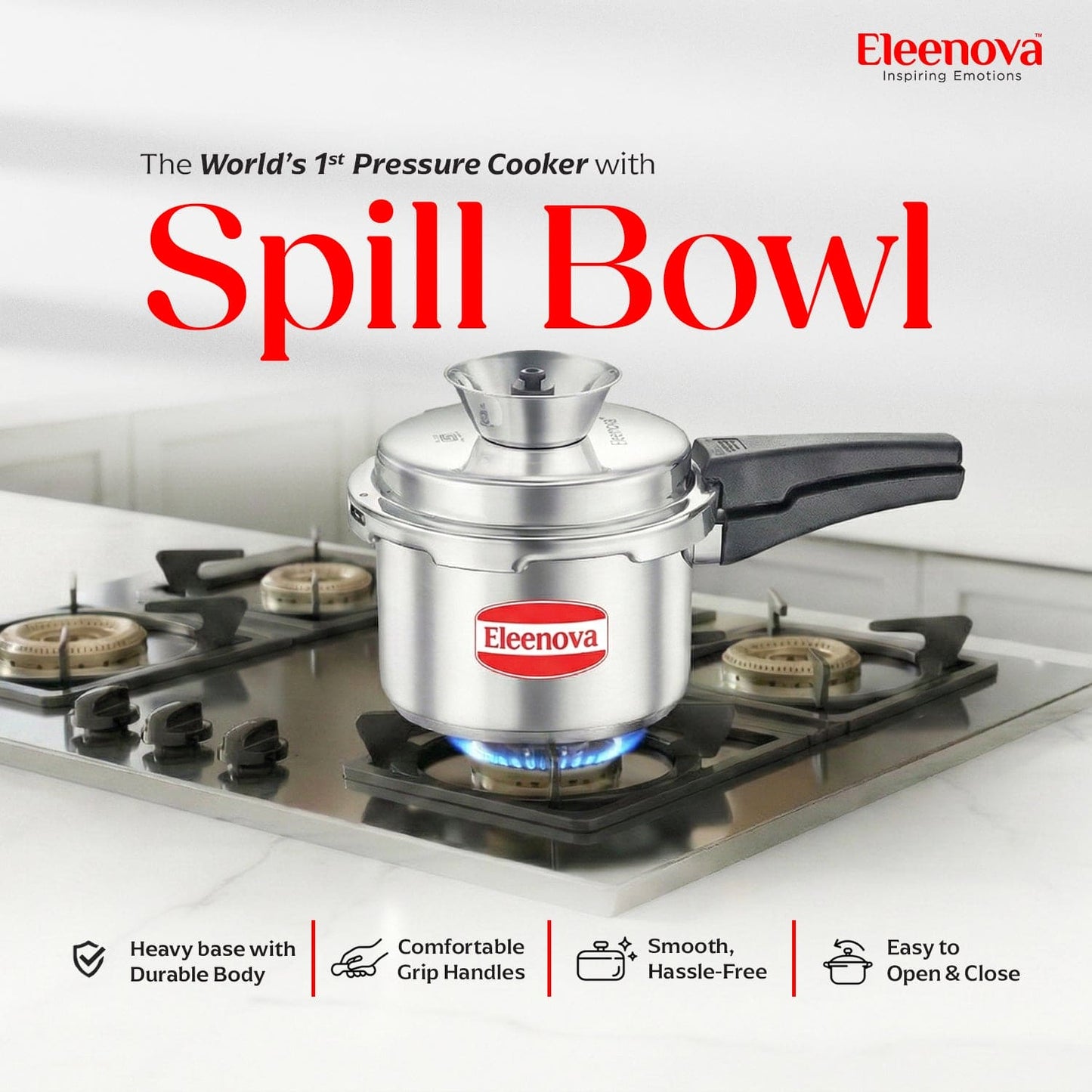 Eleenova Anti-Spill Vintage Aluminium Pressure Cooker -3 L | Worlds First Anti Spill Design | Gas Compatiable | 5 Year Product Warranty | ISI Certified | Superior Quality Aluminium