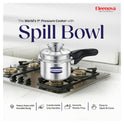Eleenova Stainless Steel Pressure Cooker 3 L | World's First Pressure Cooker with Spill Bowl- Patent Applied | 5 Year Warranty | ISI Certified | High Quality Stainless Steel | Metallic Safety Plug | Food Safe Nitrile Gasket | Serves 3-4 People