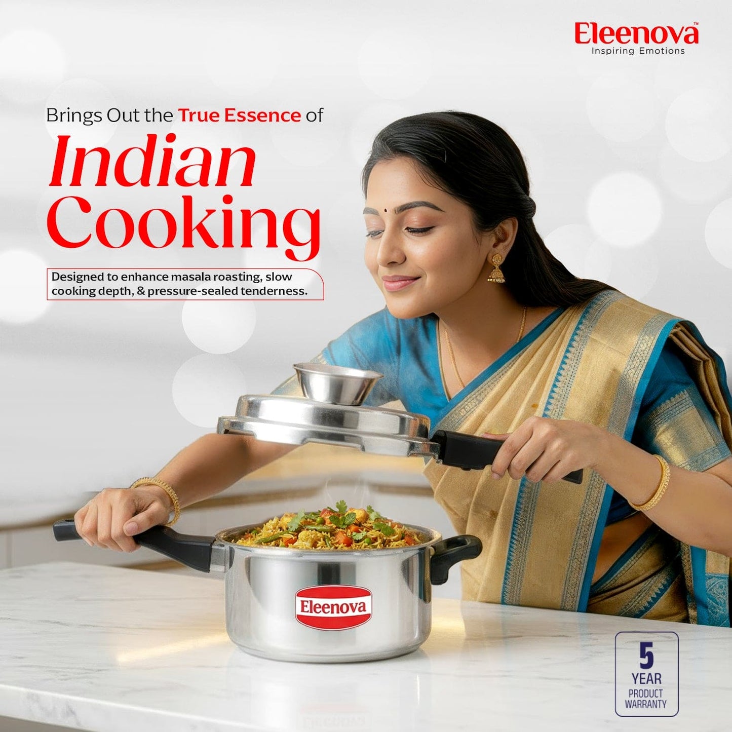 Eleenova Anti-Spill Vintage Aluminium Pressure Cooker -5 L | Worlds First Anti Spill Design | Gas Compatiable | 5 Year Product Warranty | ISI Certified | Superior Quality Aluminium
