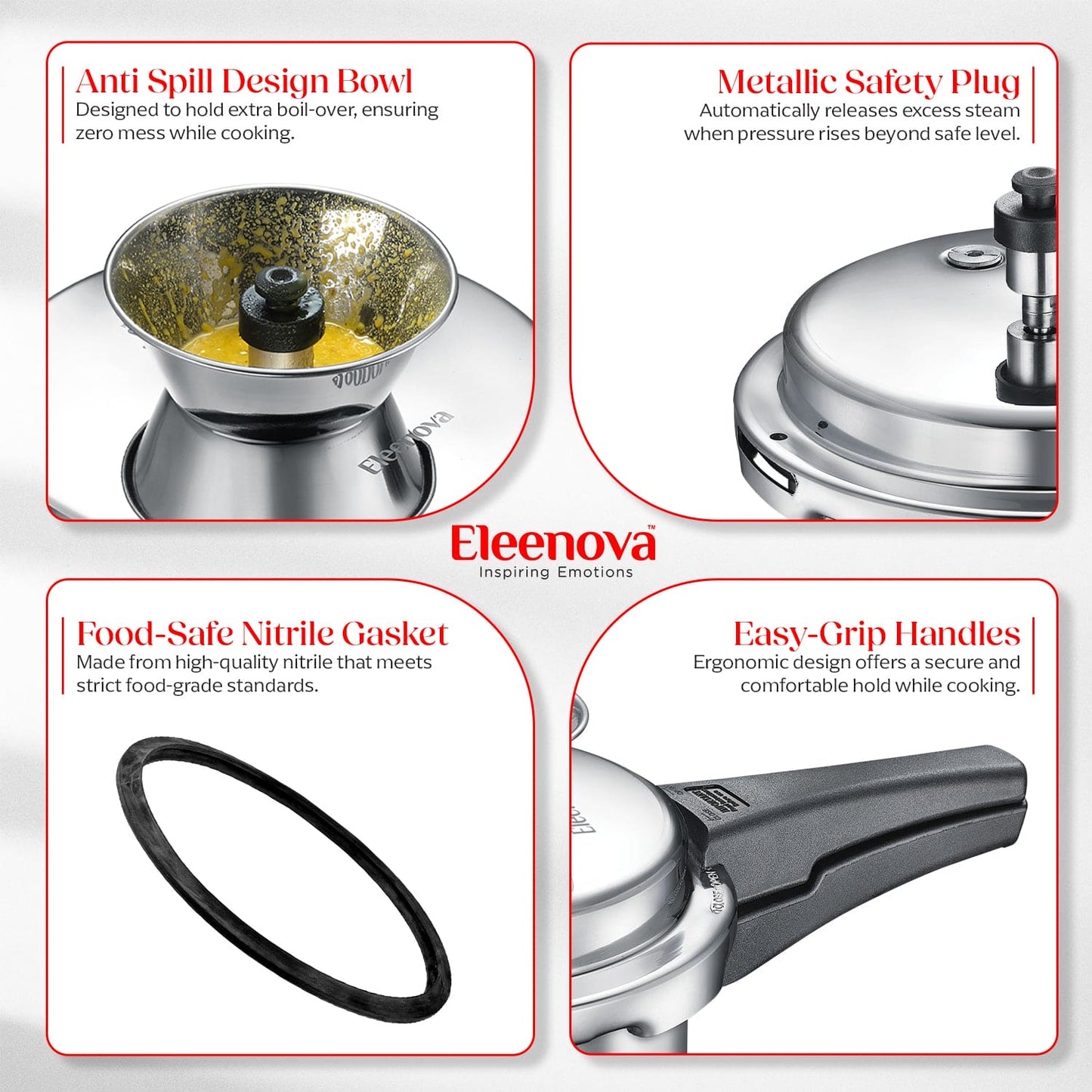 Eleenova Anti-Spill Vintage Aluminium Pressure Cooker -5 L | Worlds First Anti Spill Design | Gas Compatiable | 5 Year Product Warranty | ISI Certified | Superior Quality Aluminium