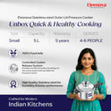 Eleenova Stainless Steel Pressure Cooker 5 L | World's First Pressure Cooker with Spill Bowl - Patent Applied | 5 Year Warranty | ISI Certified | High Quality Stainless Steel | Metallic Safety Plug| Food Safe Nitrile Gasket | Serves 4-6 People