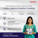 Eleenova Stainless Steel Pressure Cooker 3 L | World's First Pressure Cooker with Spill Bowl- Patent Applied | 5 Year Warranty | ISI Certified | High Quality Stainless Steel | Metallic Safety Plug | Food Safe Nitrile Gasket | Serves 3-4 People