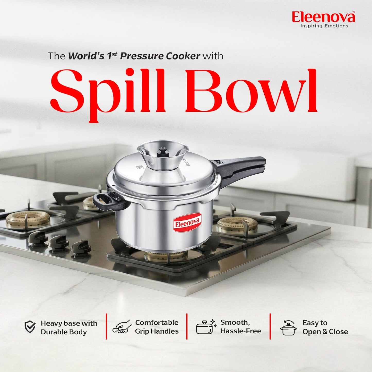 Eleenova Anti-Spill Vintage Aluminium Pressure Cooker -5 L | Worlds First Anti Spill Design | Gas Compatiable | 5 Year Product Warranty | ISI Certified | Superior Quality Aluminium
