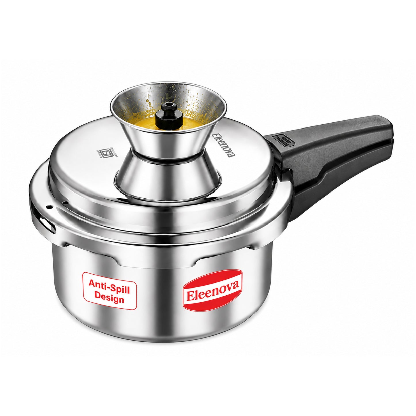 Eleenova Vintage Aluminium Pressure Cooker 2 L|World First Pressure Cooker with Spill Bowl - Patent Applied| Gas Stove Compatiable | 5 Year Warranty | Superior Quality Aluminium | ISI Certified | Food Safe Nitrile Gasket | Outer Lid -Alu 2 L