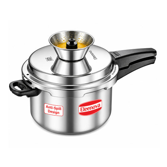Eleenova Vintage  Pressure Cooker Aluminium 5 L | World's First Pressure Cooker with Spill Bowl-- Patent Applied | 5 Year Warranty | ISI Certified | Patented Applied | Superior Quality Aluminium | Food Safe Nitrile Gasket | Serves 4-6 People