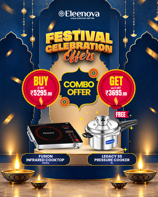 Buy Eleenova Fusion 2200W Infrared Cooktop and Get Legacy SS 5L Pressure Cooker | Festival Combo Offer-Hurry Up Offer ends Soon