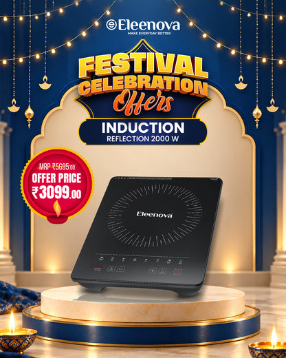 Eleenova Reflection Induction Cooktop 2000W | Superior Crystal Glass | Soft Touch Button | Energy Saver | Customised Indian Preset Menu | Smart Sense Technology | Surge Protection up to 4kV | 1 Year Warranty