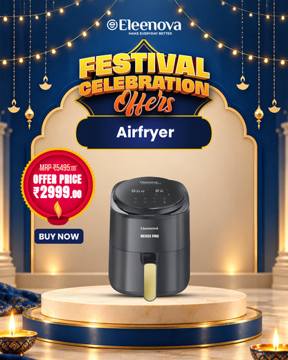 Eleenova Nexus Pro Air Fryer 1250W, 4.5L Capacity, Aero Crispy Technology, 7 Preset Menus, Smart Touch Digital Display, 85% Less Oil, Pull-Out Basket with Safety Switch, 1 Year Warranty, Made in India
