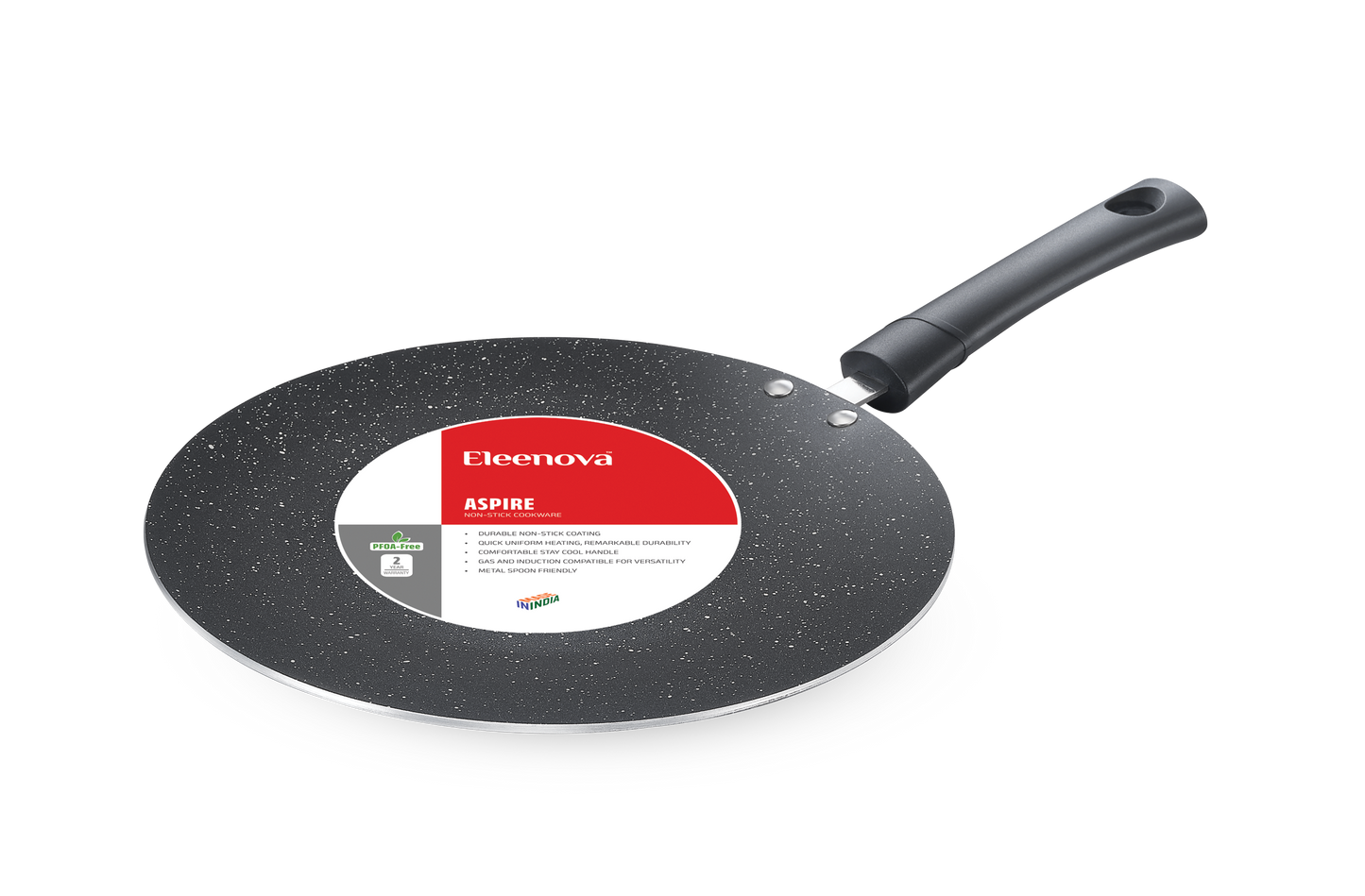 Eleenova Aspire Non-Stick Concave Tawa | 25cm & 28cm | 5 Layer Non-Stick Coating | PFOA Free | Metal Spoon Friendly | Cool Touch Bakelite Handle | Without Induction Base | Easy to Maintain | 2 Year Warranty