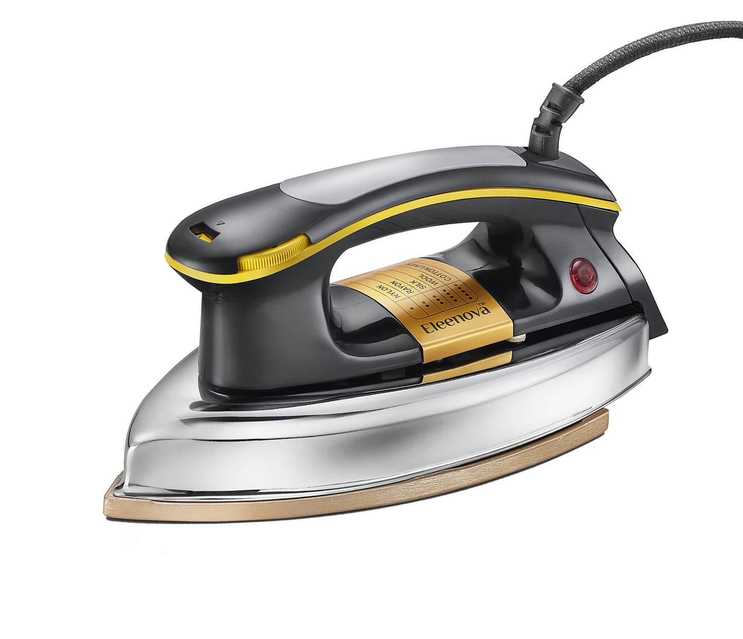 Eleenova Bumblebee Dry Iron 1000W | Heavy Weight Iron | Adjustable Thermostat Control | Swivel Cord | Auto Cut-Off Safety | Non-Stick Soleplate | Shockproof ABS Body | ISI Certified | 2 Year Warranty