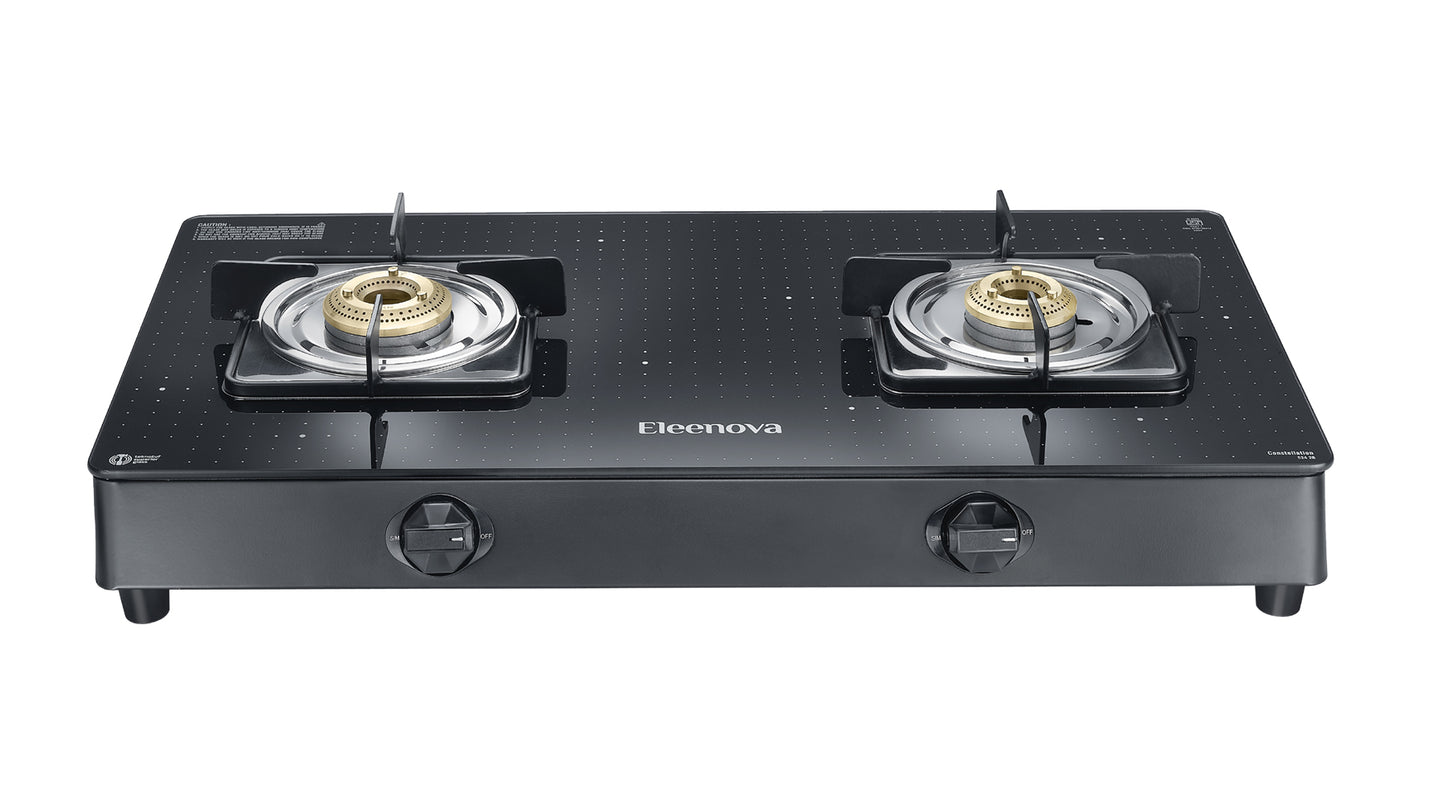 Eleenova Constellation Gas Stove | 2 Burner, 3 Burner & 4 Burner | Advanced Teknotuf Superior Glass | High-Speed Jumbo Burner | 360° Rotating Inlet Nozzle | Square Drip Tray | ISI Certified | 5 Year Glass Warranty