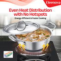 Eleenova Triply Stainless Steel Kadai/Kadhai with Lid, 3.5 Litres, 24cm/9.4 Inch, 1.61Kg, ISI Certified with Product Lifetime Warranty, Durable 3-Layer Body, 100% Toxin-Free & No Chemical Coating