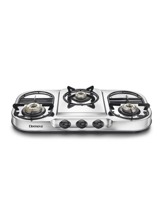Grace Stainless Steel Gas Stove with 3 Brass Burners
