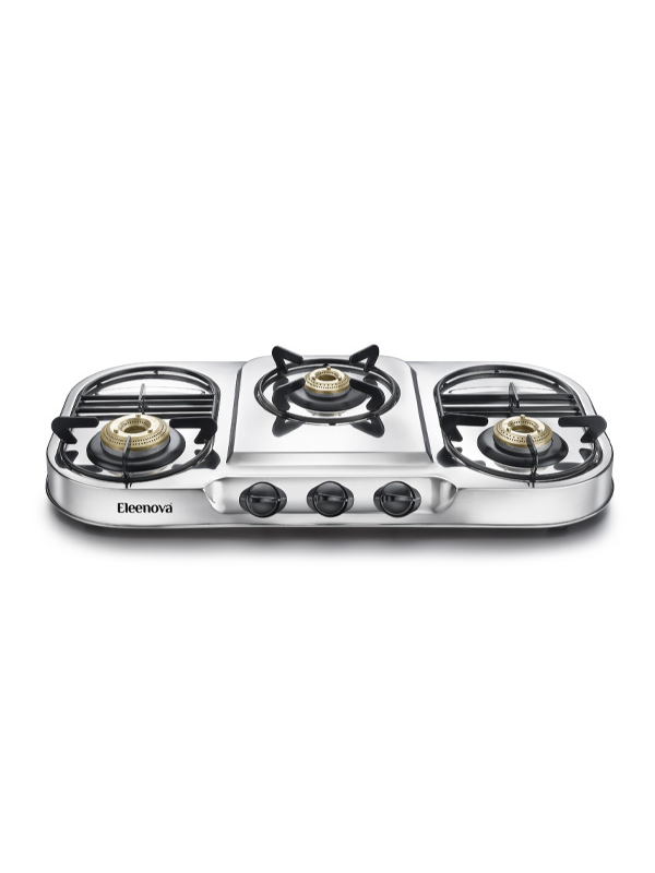 Grace Stainless Steel Gas Stove with 3 Brass Burners