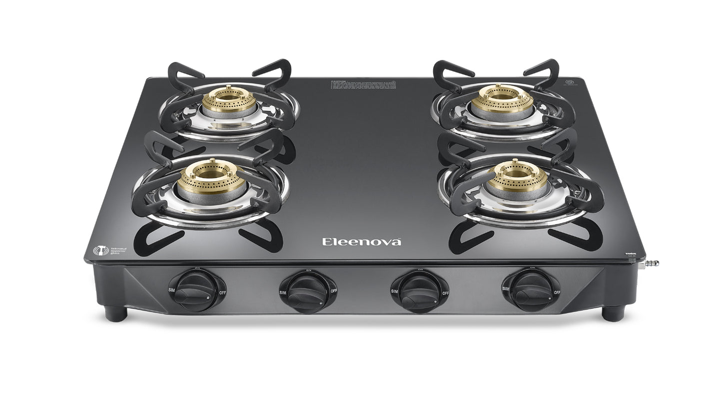 Eleenova Freedom Gas Stove | 2 Burner, 3 Burner & 4 Burner | Advanced Teknotuf Superior Glass | High-Efficiency Brass Burners | Ample Burner Space | Ergonomic Knobs | ISI Certified | 2 Year Warranty