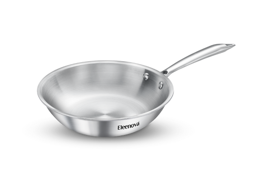 Eleenova Signature Tri-Ply Stainless Steel Fry Pan | 24cm & 26cm | Even Heat Distribution | Scratch-Resistant Matte Finish | Non-Reactive Healthy Cooking | Gas, Induction & Electric Compatible | Lifetime Warranty