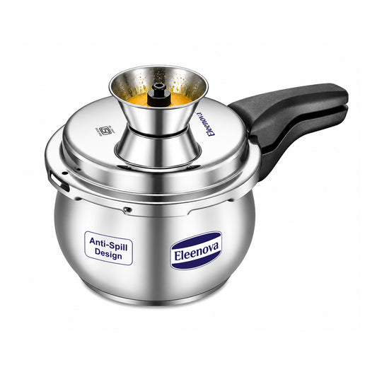 Eleenova Legacy Handi Pressure Cooker 3 L | World's First Pressure Cooker with Spill Bowl-Patent Applied | 5 Year Warranty | ISI Certified| Metallic Safety Plug | Food Safe Nitrile Gasket | Gas and induction Friendly | Serves 3-4 People