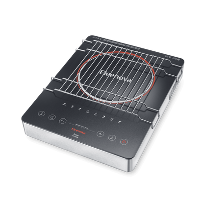 Eleenova Fusion Infrared Cooktop 2000W | Superior Crystal Glass Top | Touch Controls | Durable Heating Element | Compatible with Flat-Bottom Cookware | Stainless Steel Rack | Grill, Barbecue, Roast & Tandoor | 1 Year Warranty