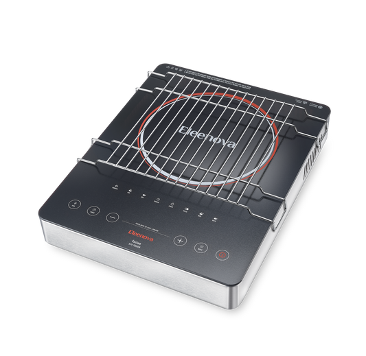 Eleenova Fusion Infrared Cooktop 2000W | Superior Crystal Glass Top | Touch Controls | Durable Heating Element | Compatible with Flat-Bottom Cookware | Stainless Steel Rack | Grill, Barbecue, Roast & Tandoor | 1 Year Warranty