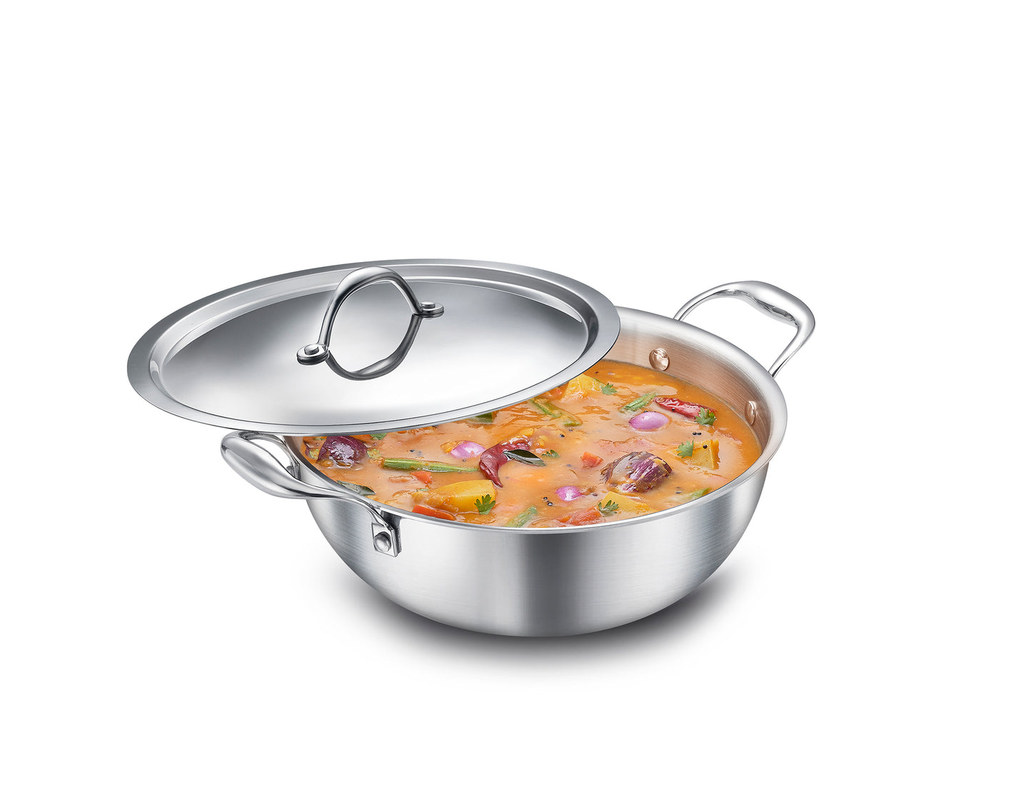 Eleenova Triply Stainless Steel Kadai/Kadhai with Lid, 4 Litres, 26cm/10.2 Inch, 1.83Kg, ISI Certified with Product Lifetime Warranty, Durable 3-Layer Body, 100% Toxin-Free & No Chemical Coating