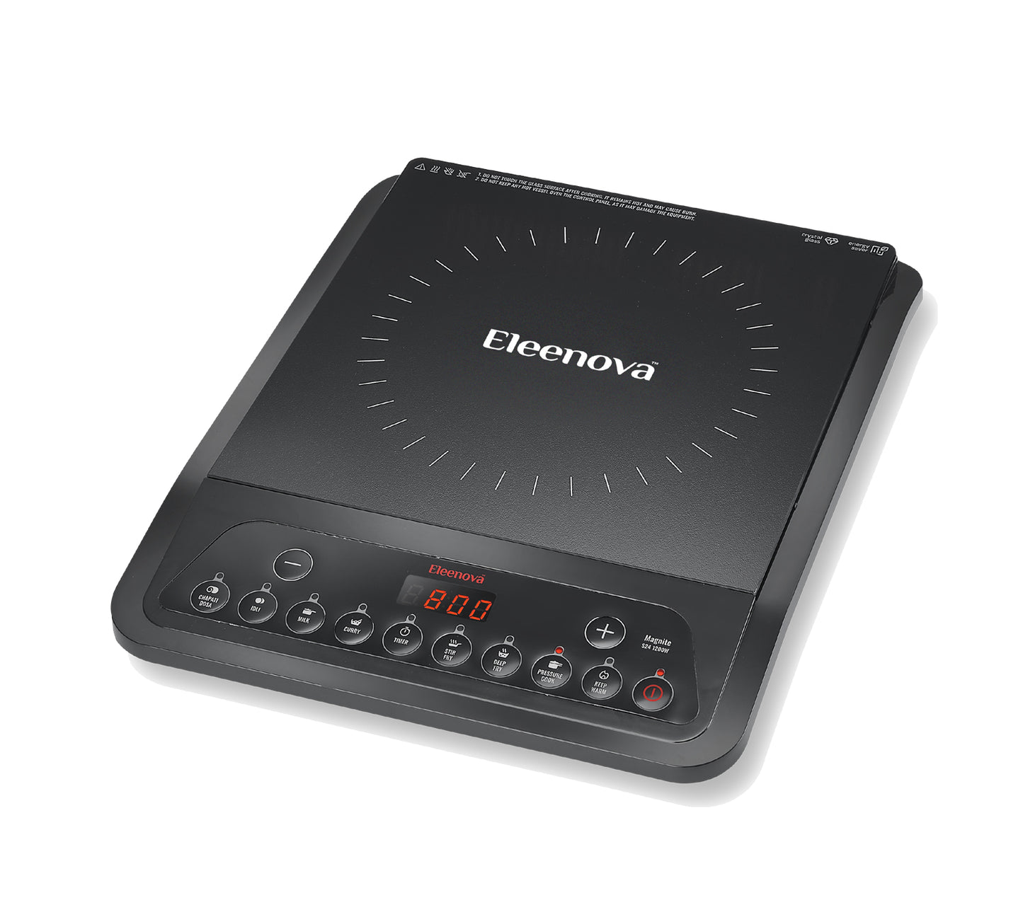 Eleenova Magnite Induction Cooktop 1200W | Superior Crystal Glass | Energy Saver | Customised Indian Preset Menu | Smart Sense Technology | Surge Protection up to 4kV | Elegant Durable Design | 1 Year Warranty