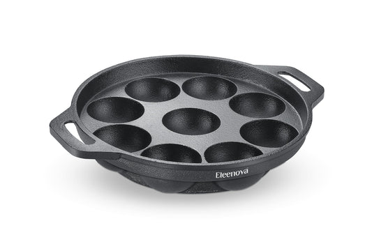 Eleenova Shakti Cast Iron Cookware - Appapatra 9 Pits 20 cm