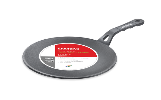Eleenova Shakti Cast Iron Roti Tawa | 24cm | Pre-Seasoned Cookware | Gas, Induction & Electric Compatible | Chemical-Free Cooking | Even Heat Distribution | Lifetime Warranty