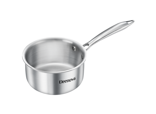 Eleenova Signature Tri-Ply Stainless Steel Sauce Pan | 14cm & 16cm | Even Heat Distribution | Scratch-Resistant Matte Finish | Non-Reactive Healthy Cooking | Gas, Induction & Electric Compatible | Lifetime Warranty
