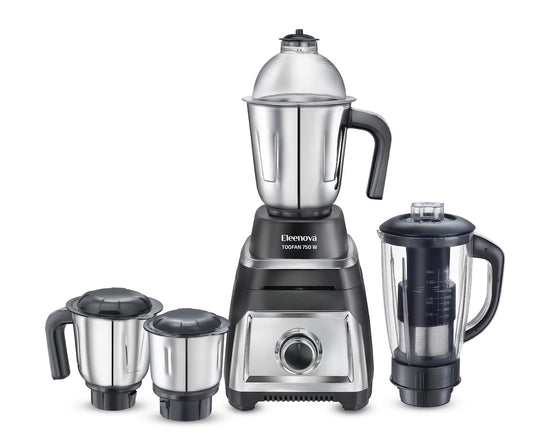 Eleenova Toofan Mixer Grinder 750W | 3 Stainless Steel Jars + Juicer Jar | Heavy-Duty Motor | Stainless Steel Blades | Durable ABS Body | Overload Protection | ISI Certified | 5 Year Motor Warranty