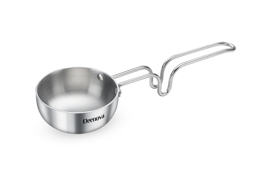 Eleenova Signature Tri-Ply Stainless Steel Tadka Pan 11.5cm | Even Heat Distribution | Scratch-Resistant Matte Finish | Non-Reactive Healthy Cooking | Gas, Induction & Electric Compatible | Lifetime Warranty