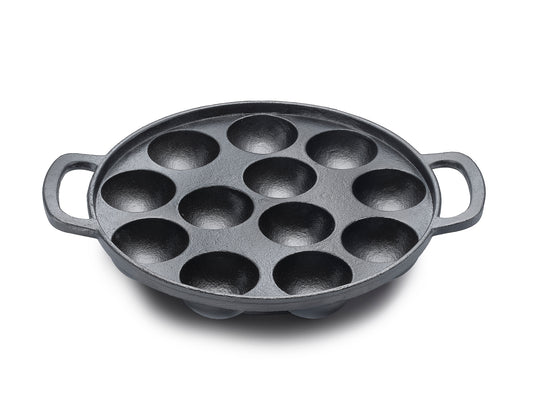 Eleenova Shakti Cast Iron Paniyarakkal 12 Pit | Pre-Seasoned Appapatra | Gas, Induction & Electric Compatible | Chemical-Free Cooking | Even Heat Distribution | Naturally Adds Iron | Lifetime Warranty
