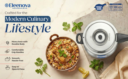 Eleenova Legacy Handi Pressure Cooker 3 L | World's First Pressure Cooker with Spill Bowl-Patent Applied | 5 Year Warranty | ISI Certified| Metallic Safety Plug | Food Safe Nitrile Gasket | Gas and induction Friendly | Serves 3-4 People
